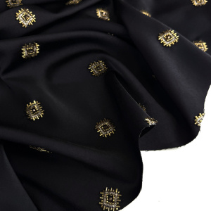 Плательно-костюмная черная с золотой вышивкой