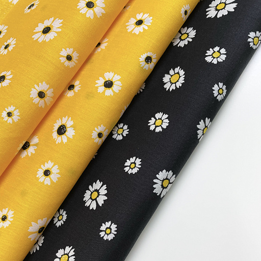 картинка Поплин "Маргаритка" черный фон от интернет магазина