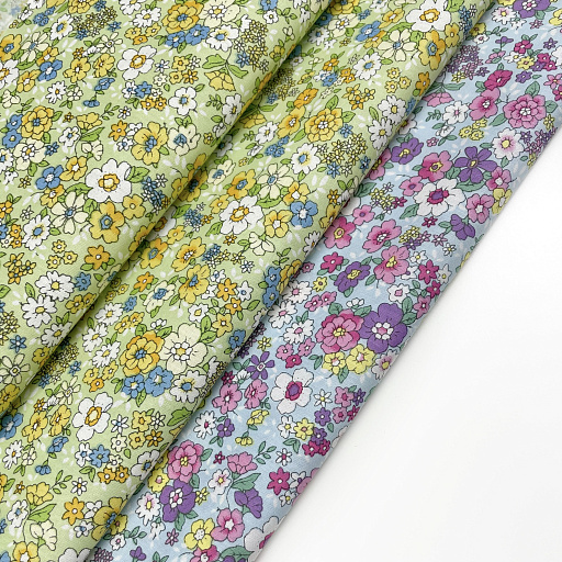 картинка Поплин "Полевые цветы" зеленый фон от интернет магазина