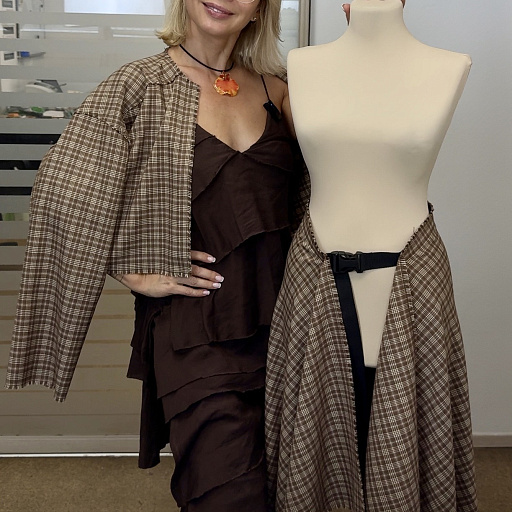 картинка Ткань костюмная клетка беж от интернет магазина