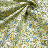 Поплин "Полевые цветы" зеленый фон